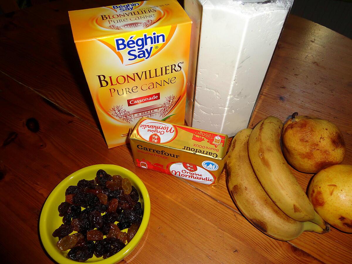 recette CRUMBLE bananes poires raisins sec