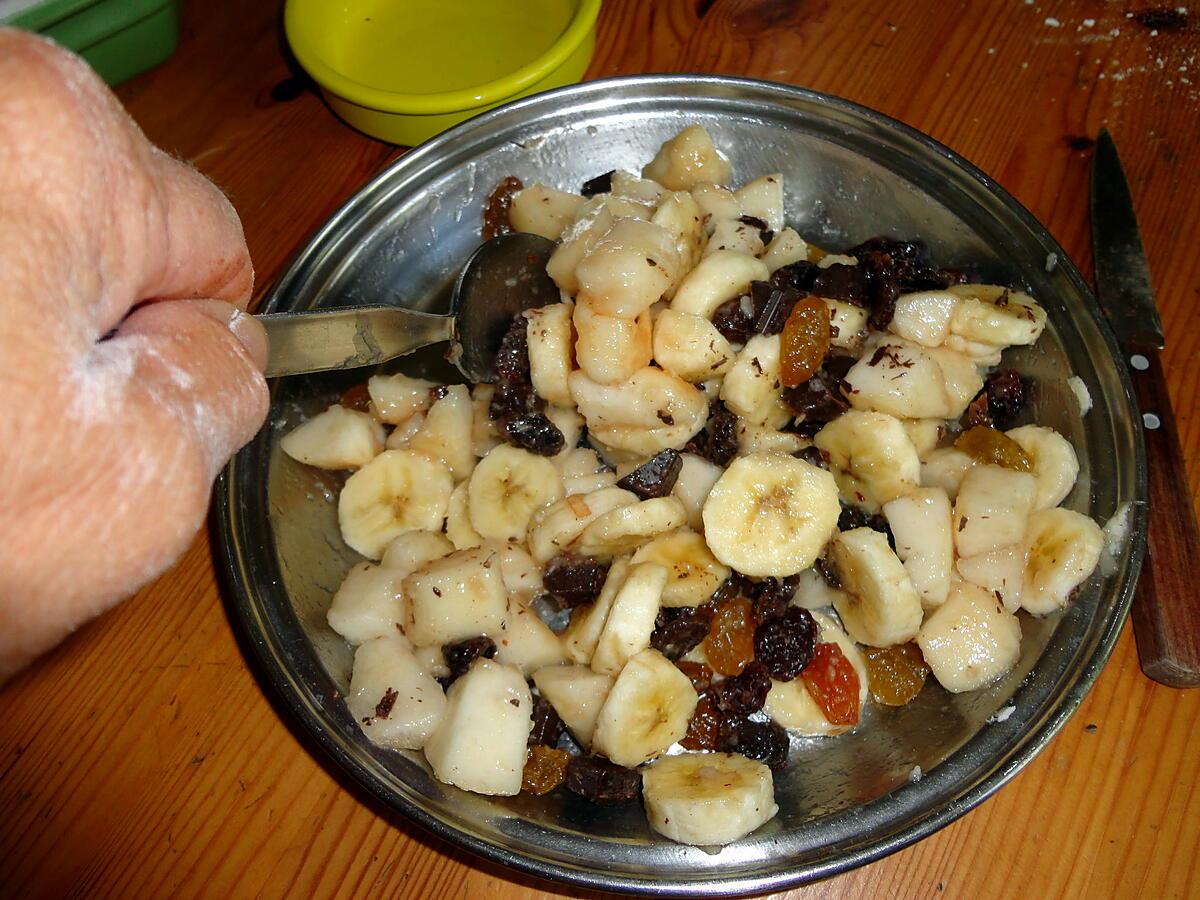 recette CRUMBLE bananes poires raisins sec