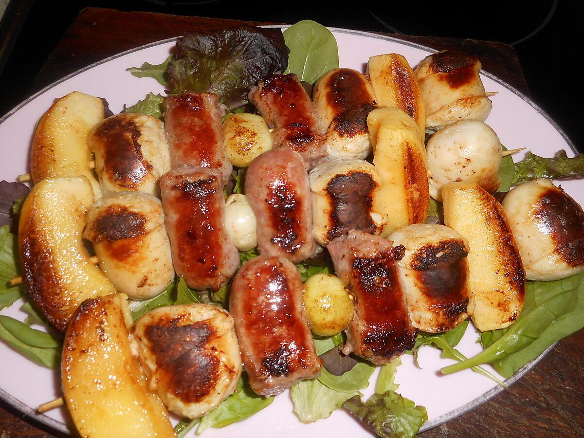 recette Brochette de saucisse de toulouse et boudin blanc