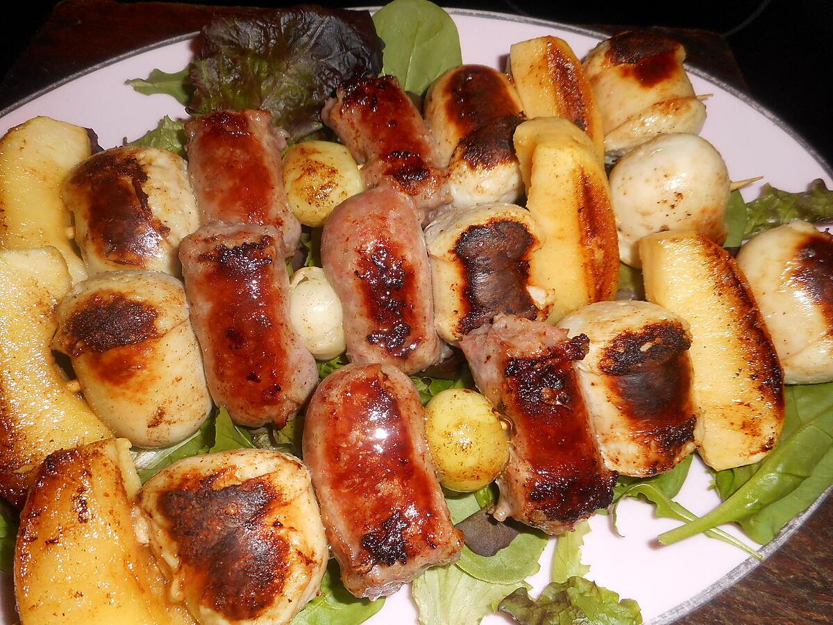 recette Brochette de saucisse de toulouse et boudin blanc