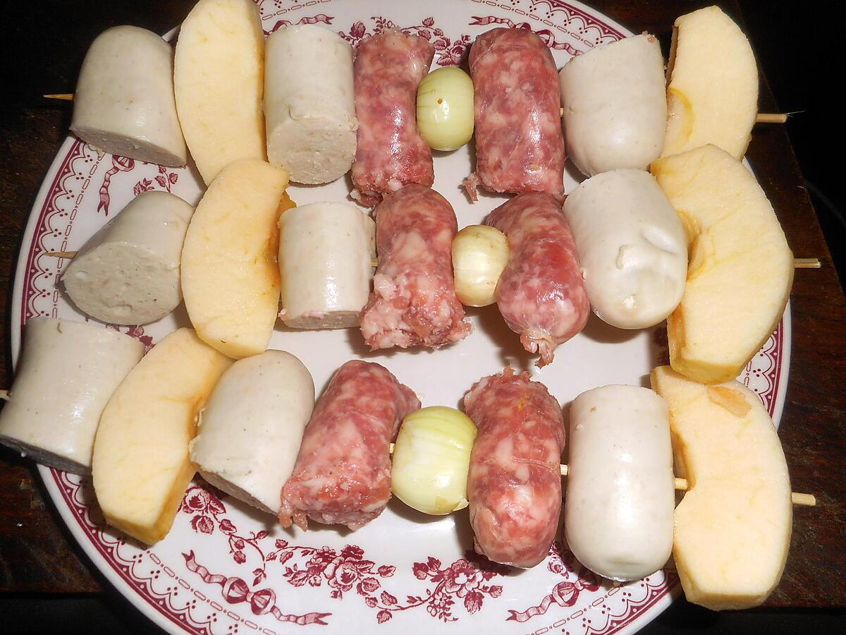 recette Brochette de saucisse de toulouse et boudin blanc