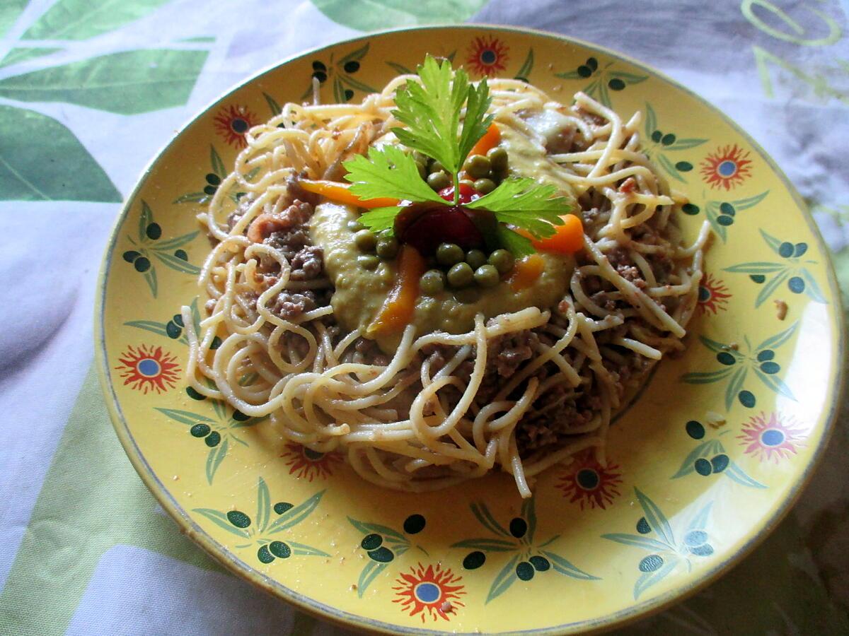 recette reste viande hachée spaguettis sauce petits pois carottes