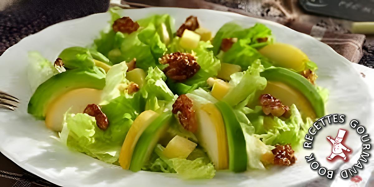 recette Salade aux poires avocats et noix caramélisées