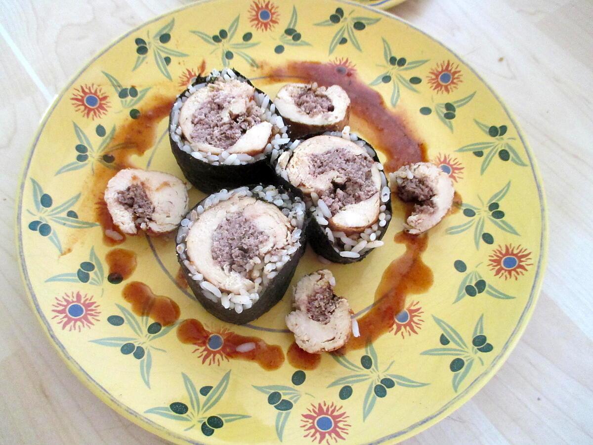 recette Maki de Poulet facon bourguignon  (revisité pour les foodies dans mon assiette de Nadc)