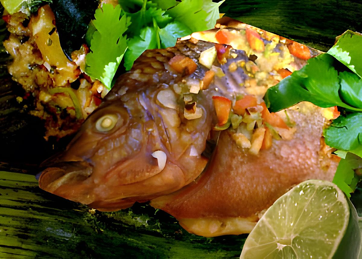 recette Tilapia grillé aux fines herbes cuit dans des feuilles de bananes