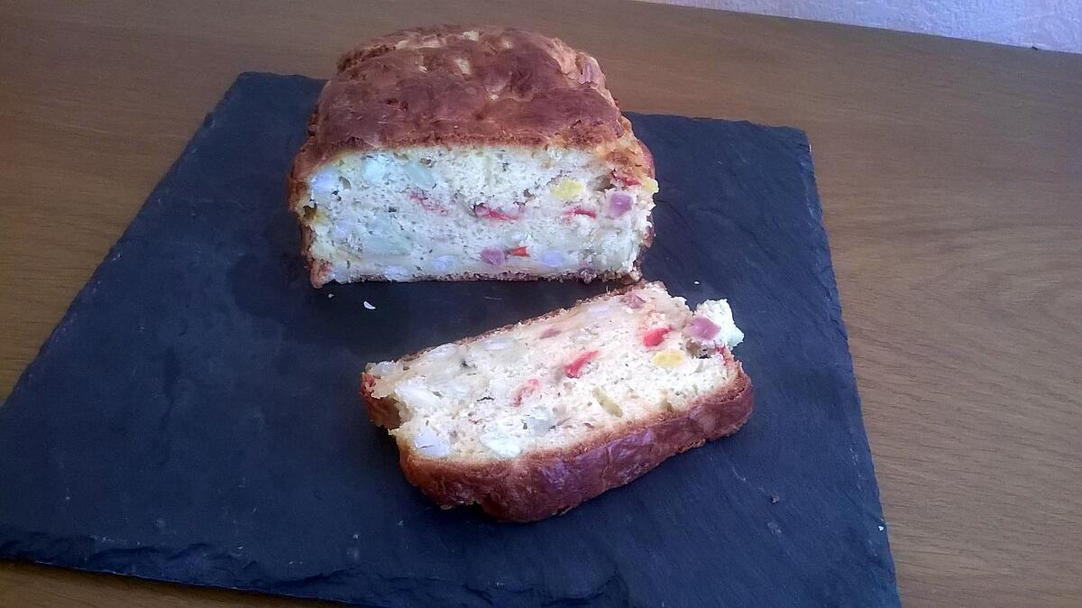 recette Cake Fèves - poivrons - oignons - mais - jambon