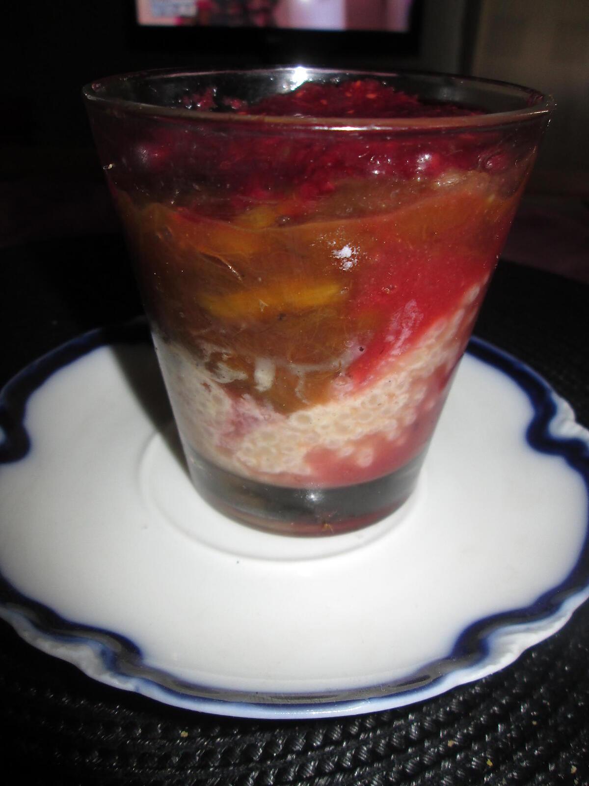 recette verrine   perles du japon  coulis framboises, rhubarbe