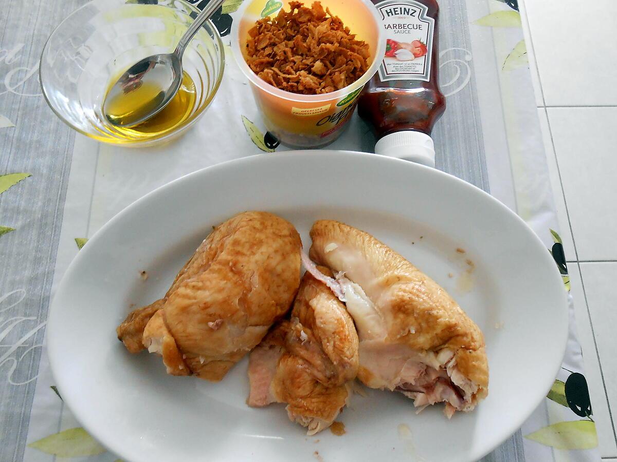 recette POULET FUME AUX OIGNONS GRILLES et TOMATES POELEES