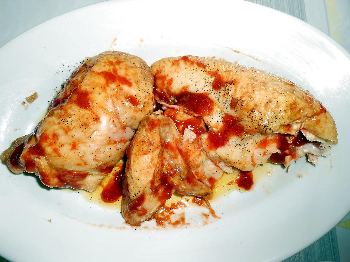 recette POULET FUME AUX OIGNONS GRILLES et TOMATES POELEES