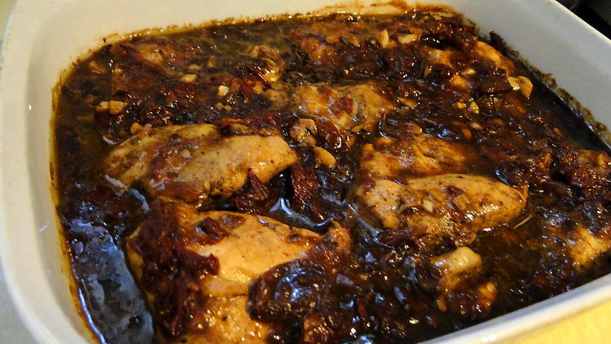 recette Blancs de poulet au vinaigre balsamique, miel et tomates confites