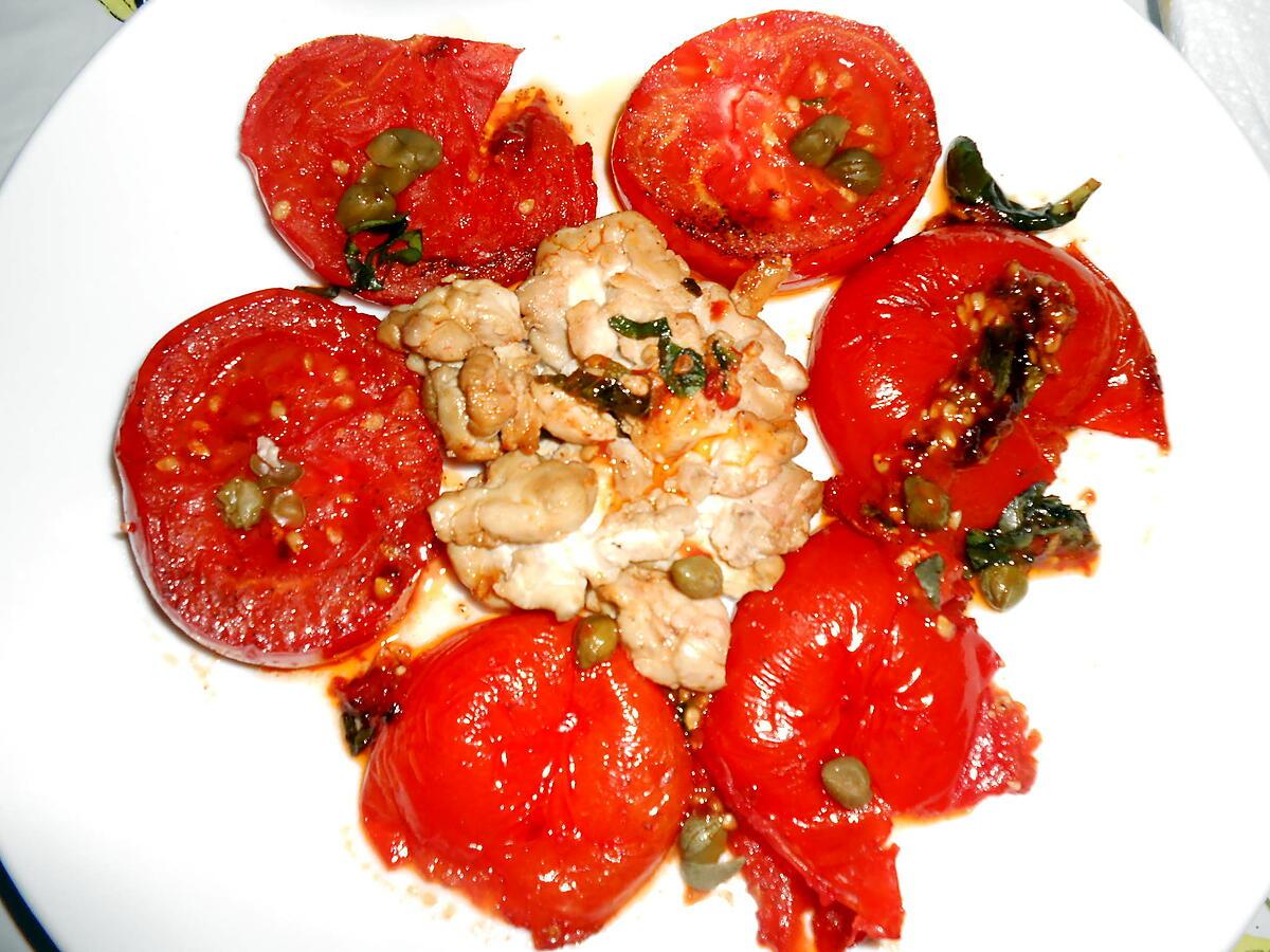 recette CERVELLE DE PORC AUX CAPRES ET POELEE DE TOMATES