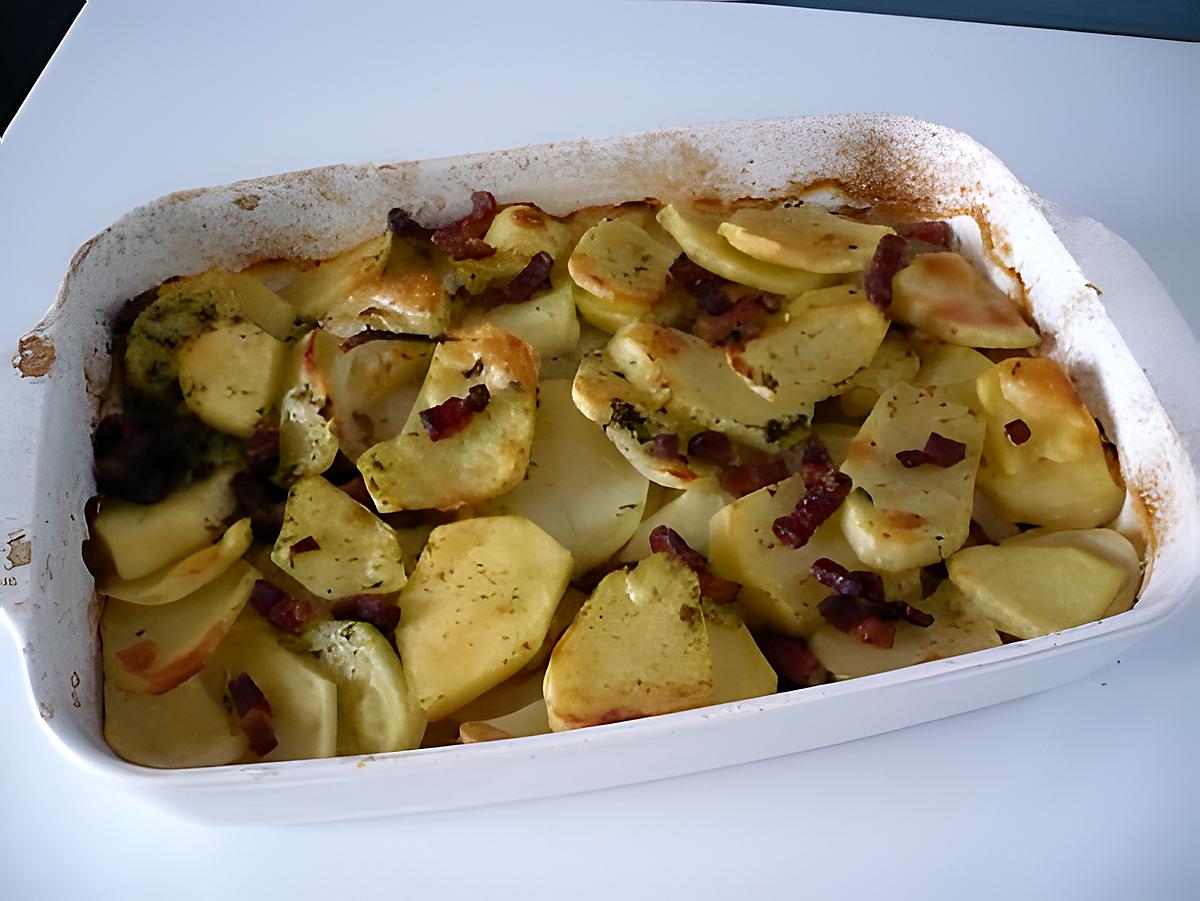 recette Gratin de ps de terre/lardons/oignon