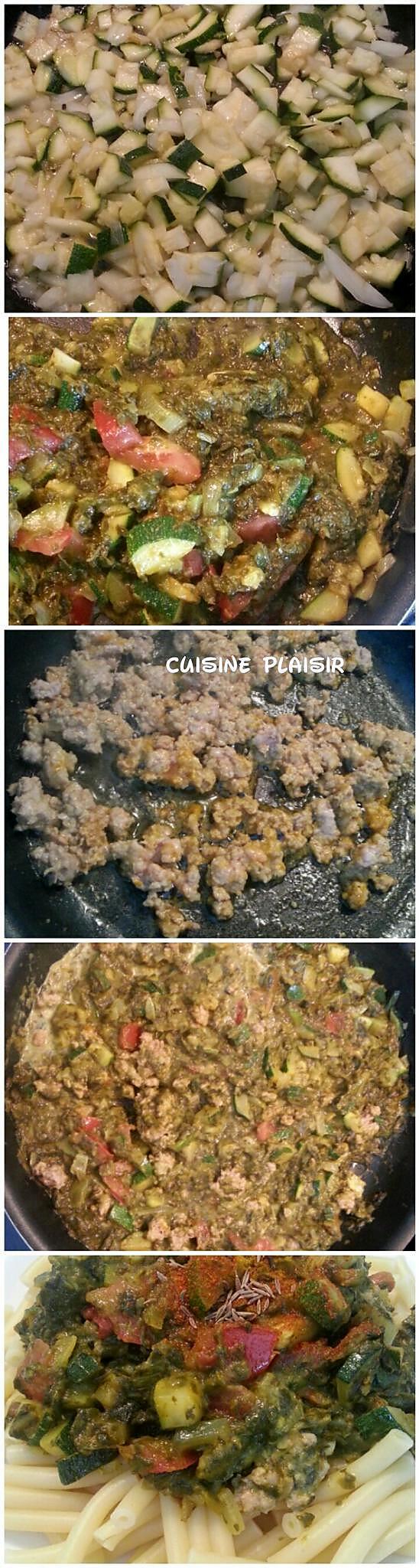 recette Pâtes aux courgettes et épinards,  au curry