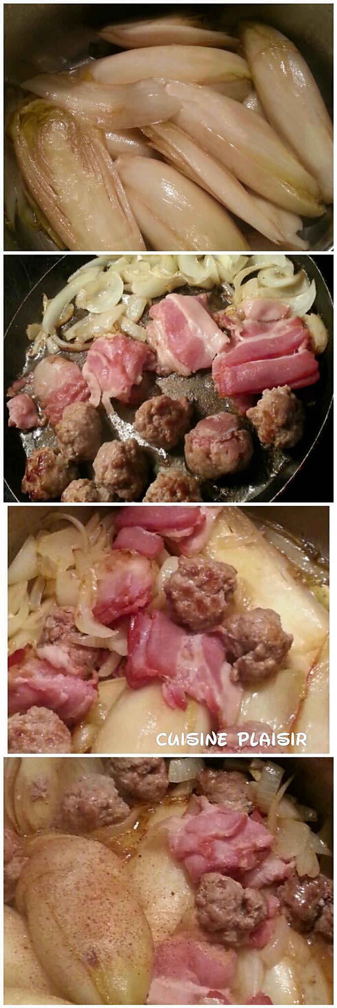 recette Petites boulettes de viande - lard fumé aux chicons/endives braisés