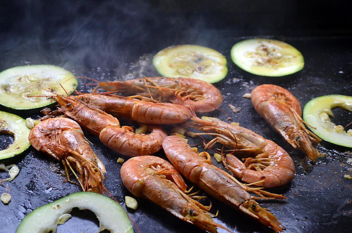 recette GAMBAS MARINEES SUR PLANCHA