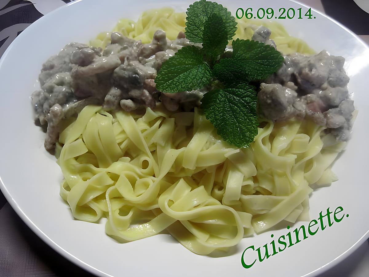 recette Pâtes tagliatelle carbonara.lardons. champignons.