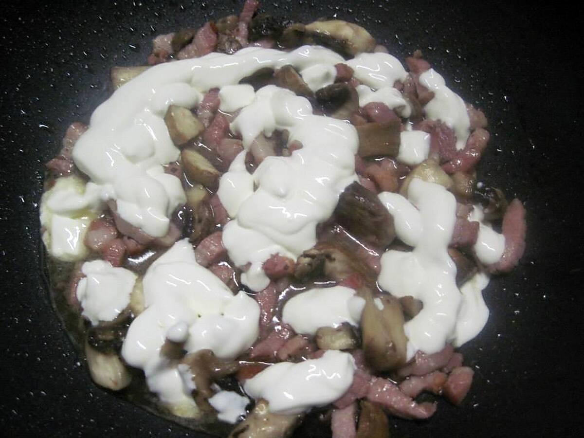 recette Pâtes tagliatelle carbonara.lardons. champignons.