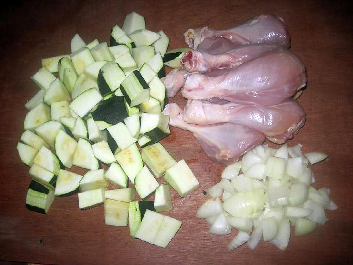 recette Pillons de poulet aux courgettes.riz.