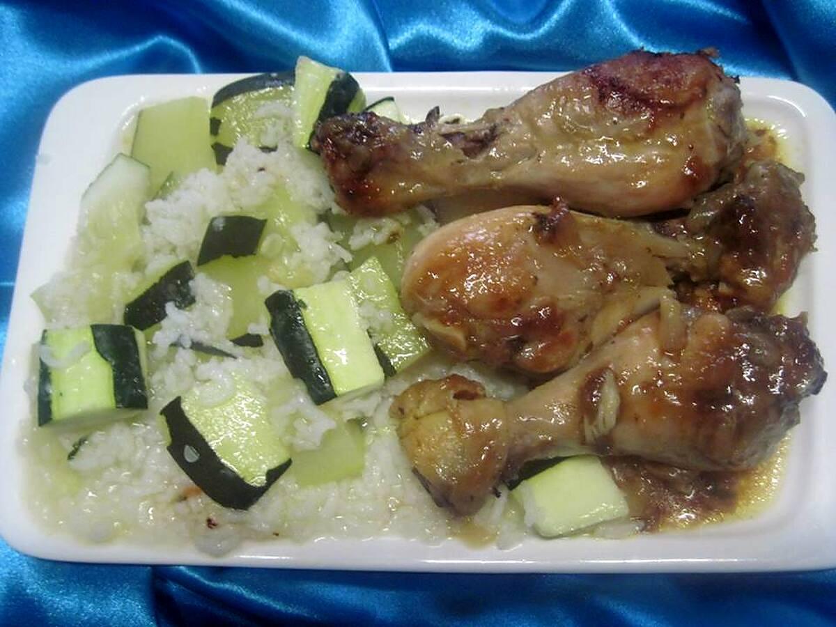 recette Pillons de poulet aux courgettes.riz.
