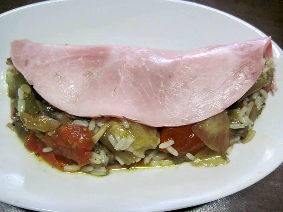 recette Jambon garni au riz ratatouille.