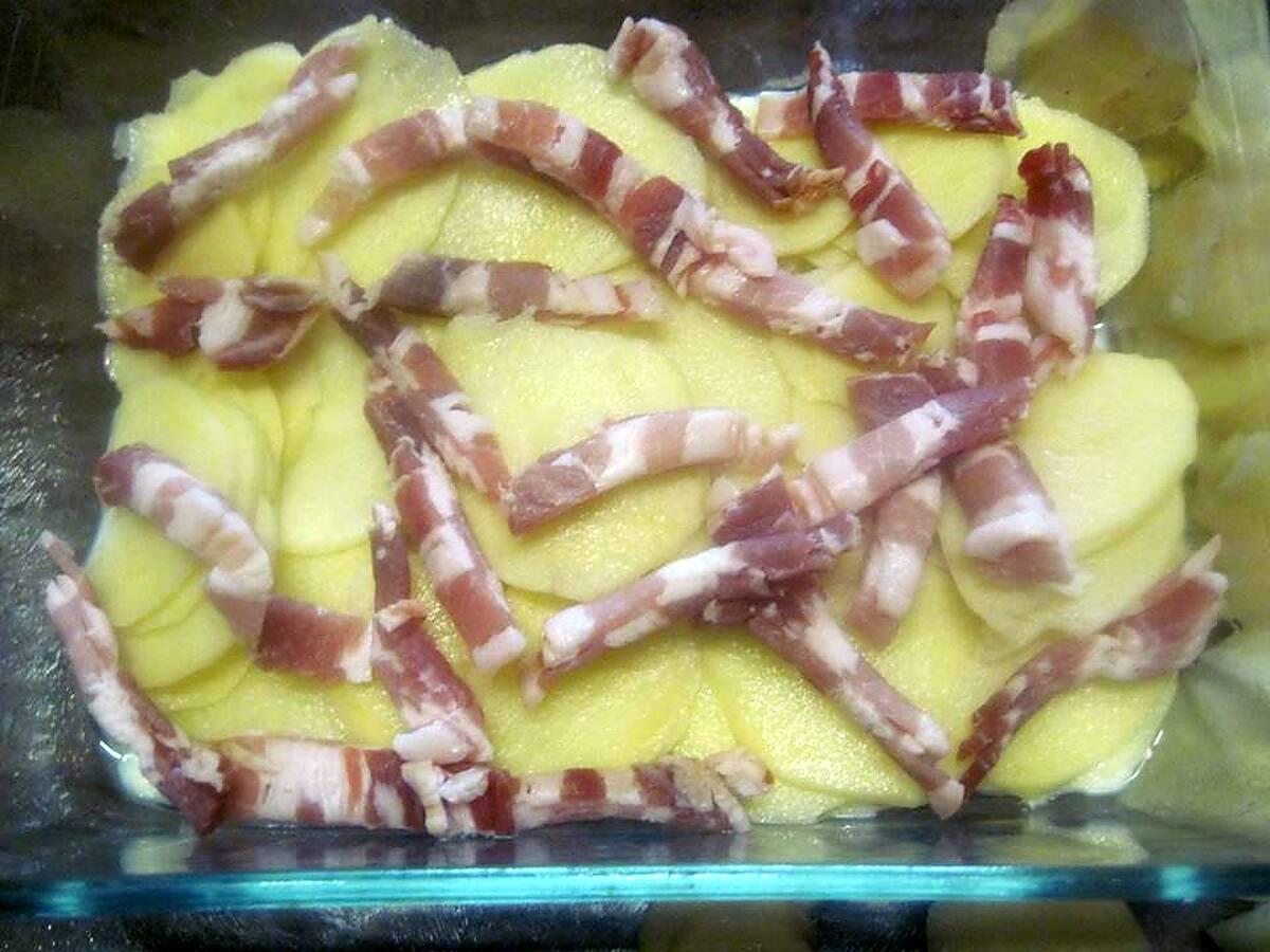 recette gratin de pommes de terre aux lardons fumés.