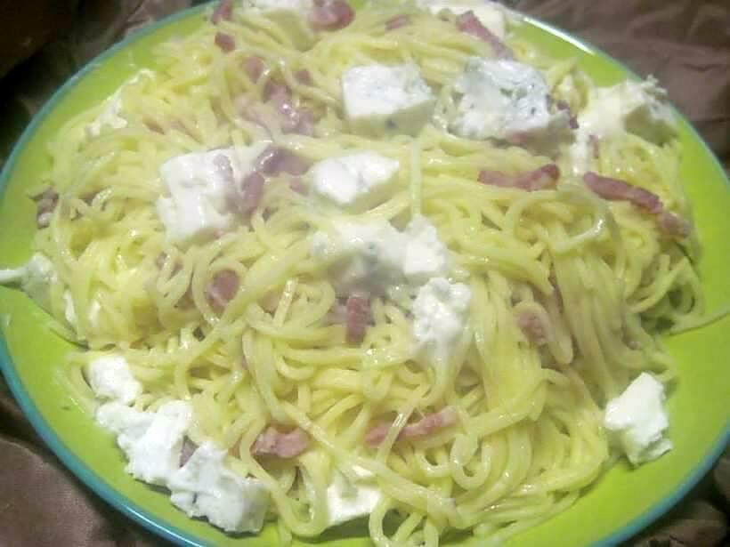 recette Spaghettis à la Torta et lardons fumés.