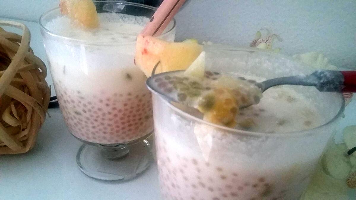 recette Lait de coco aux perles de tapioca fruit de la passion peche