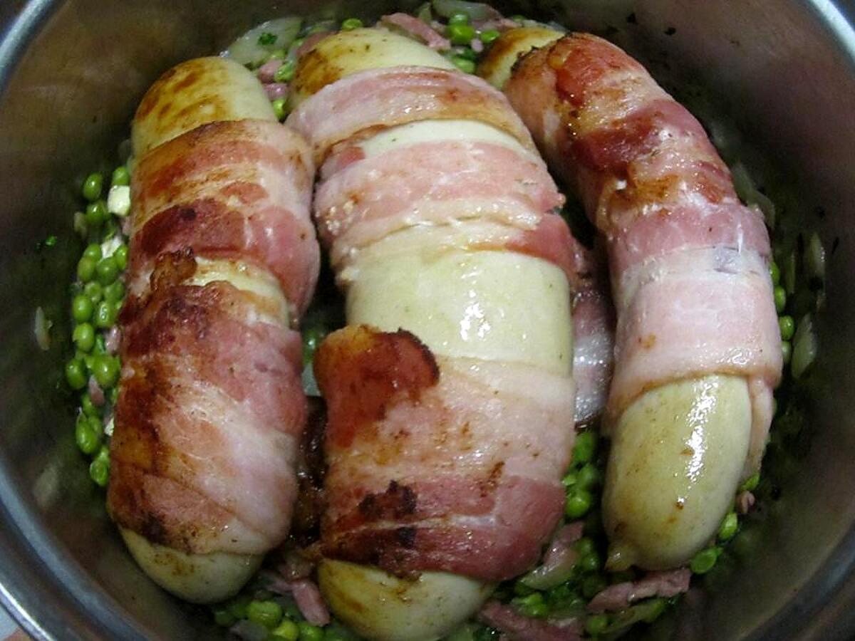 recette Boudin blanc bardés au poitrine fumés.