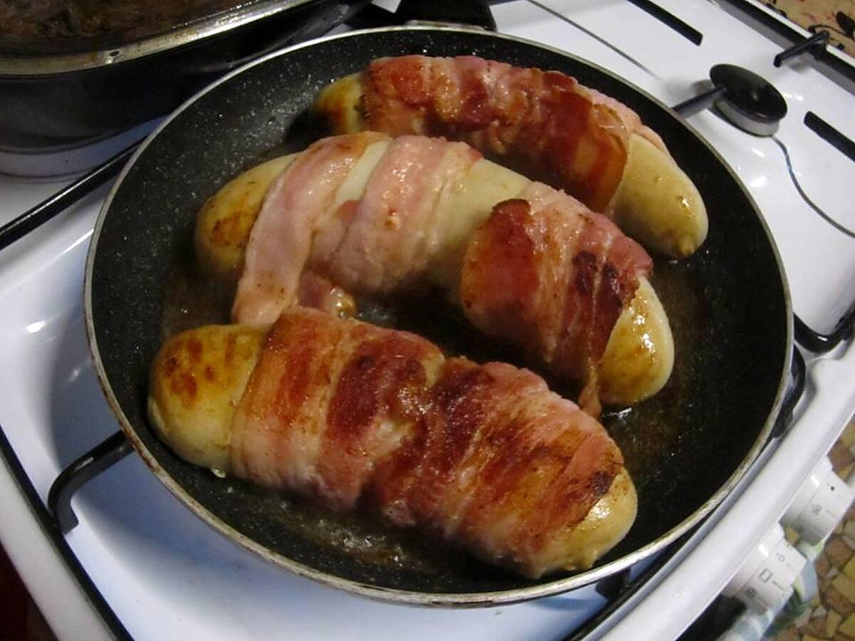 recette Boudin blanc bardés au poitrine fumés.