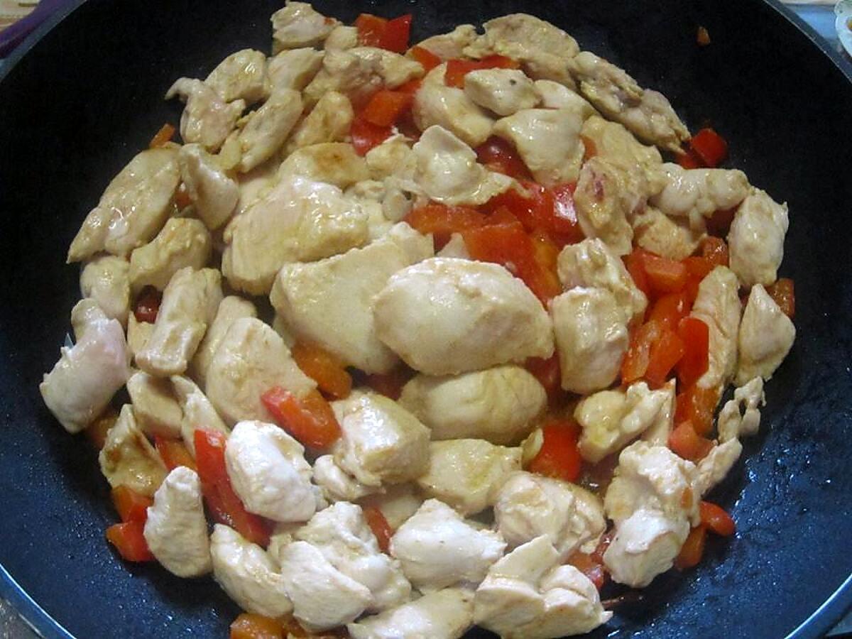 recette Cubes de poulet aux poivron.champignons.