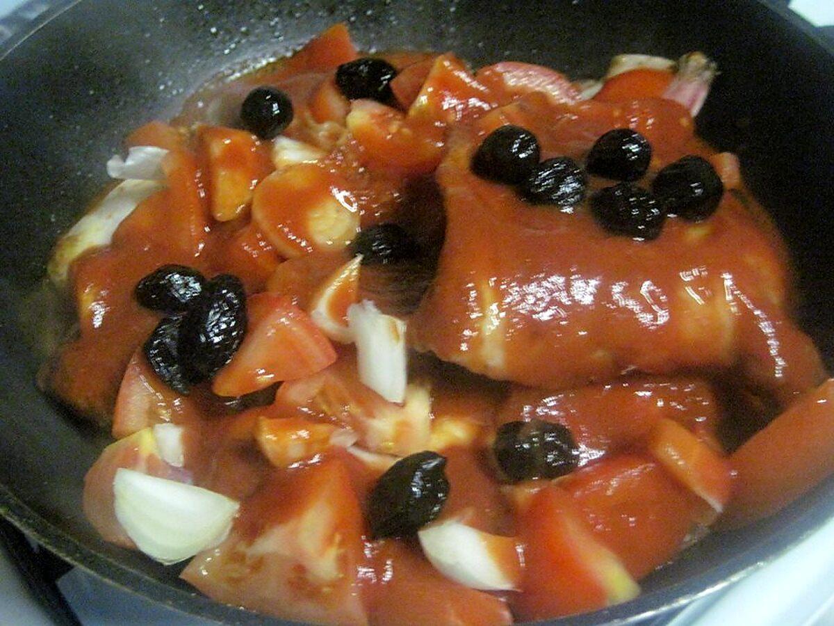 recette Lapin à la sauce tomates et aux olives noires.