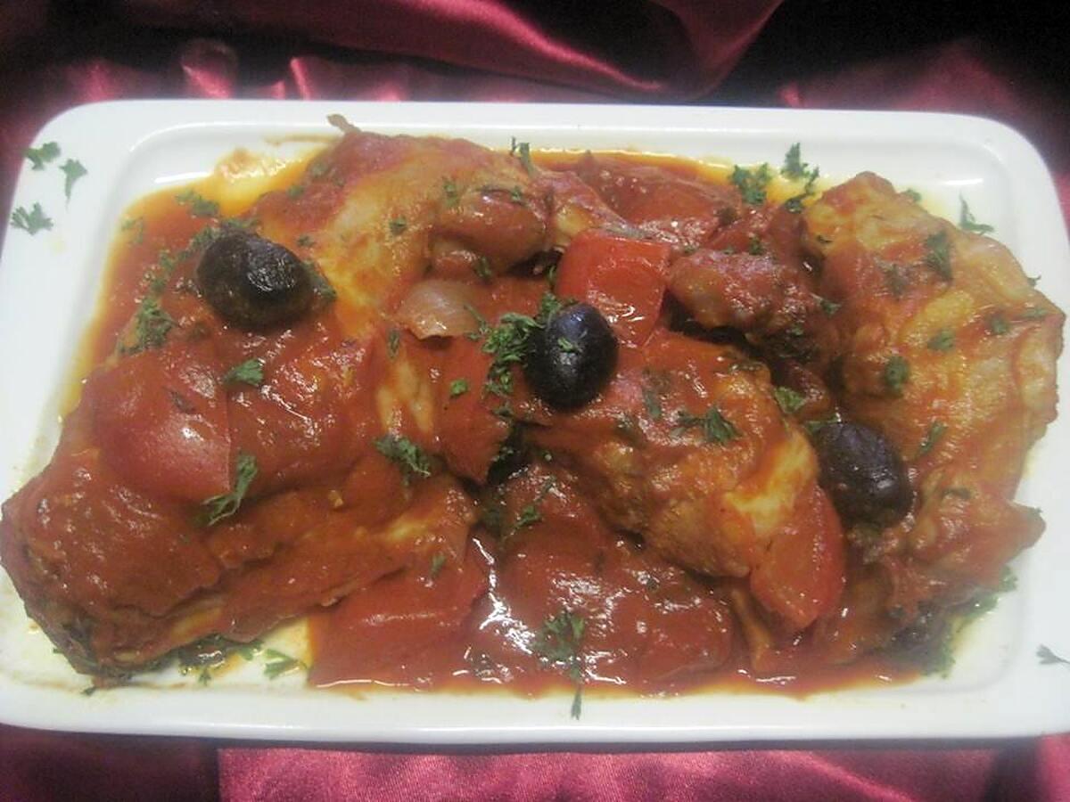 recette Lapin à la sauce tomates et aux olives noires.