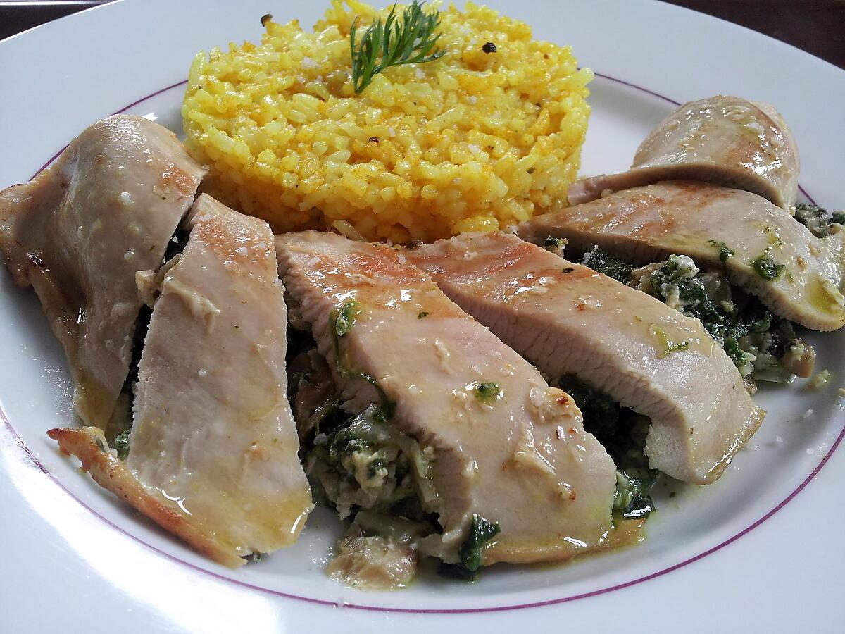 recette Poulet Farci aux Epinards et Champignons