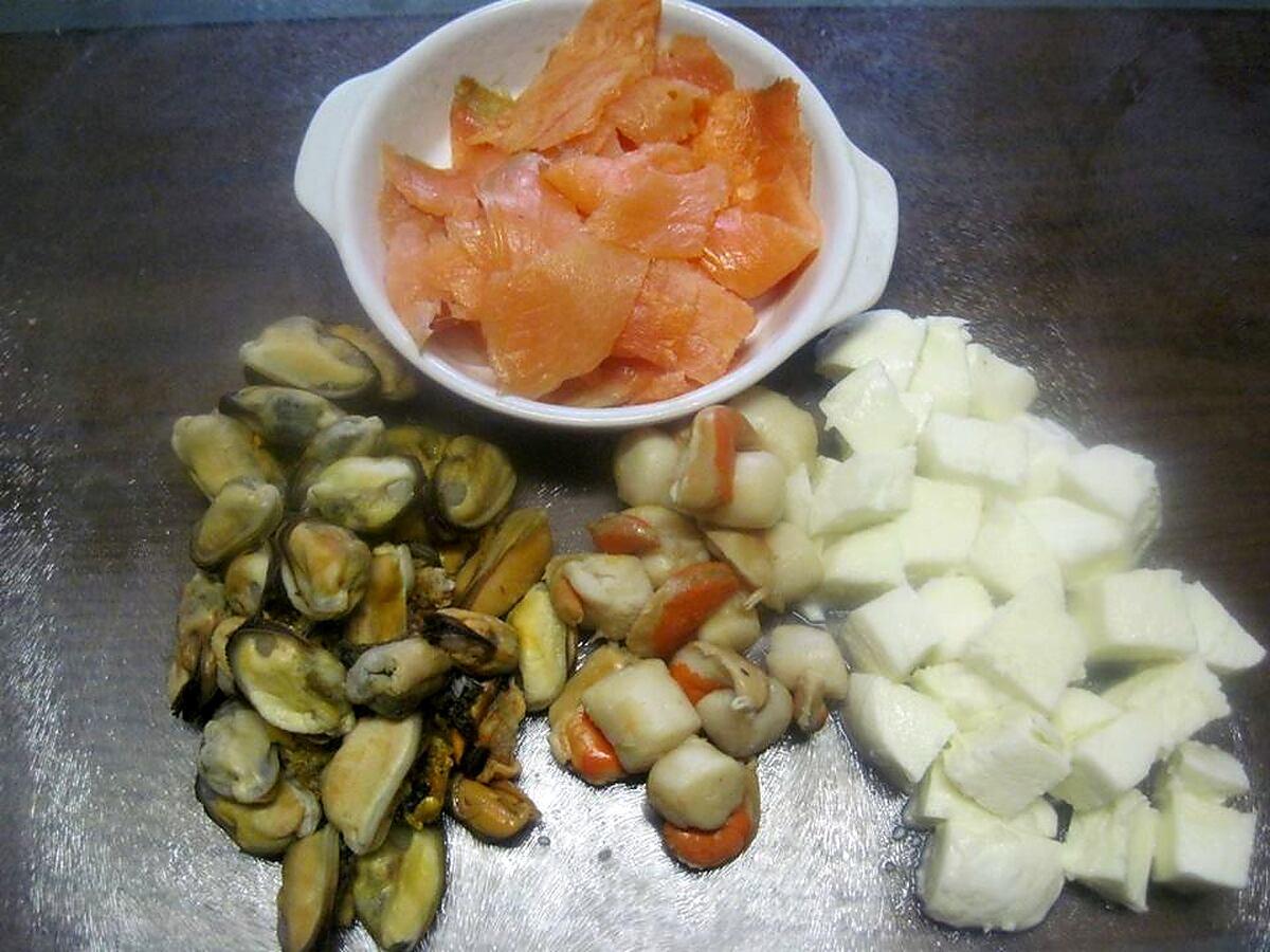 recette Boulgour aux fruits mer.saumon.mozzarella.