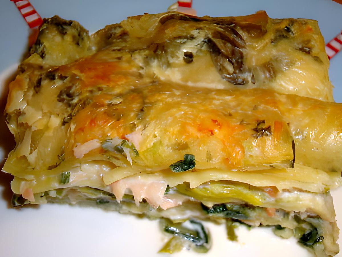 recette LASAGNES SAUMON FUME/POIREAUX