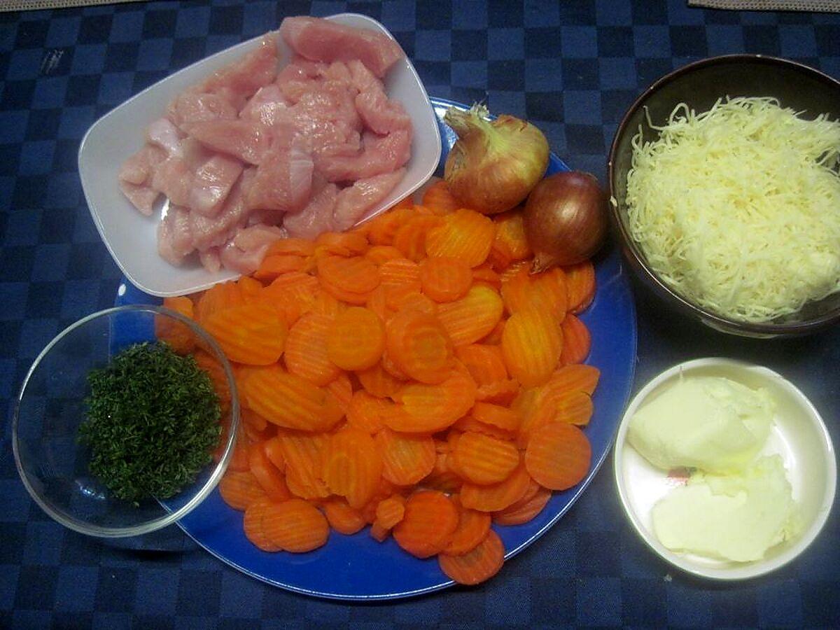 recette Gratin de carottes au poulet.