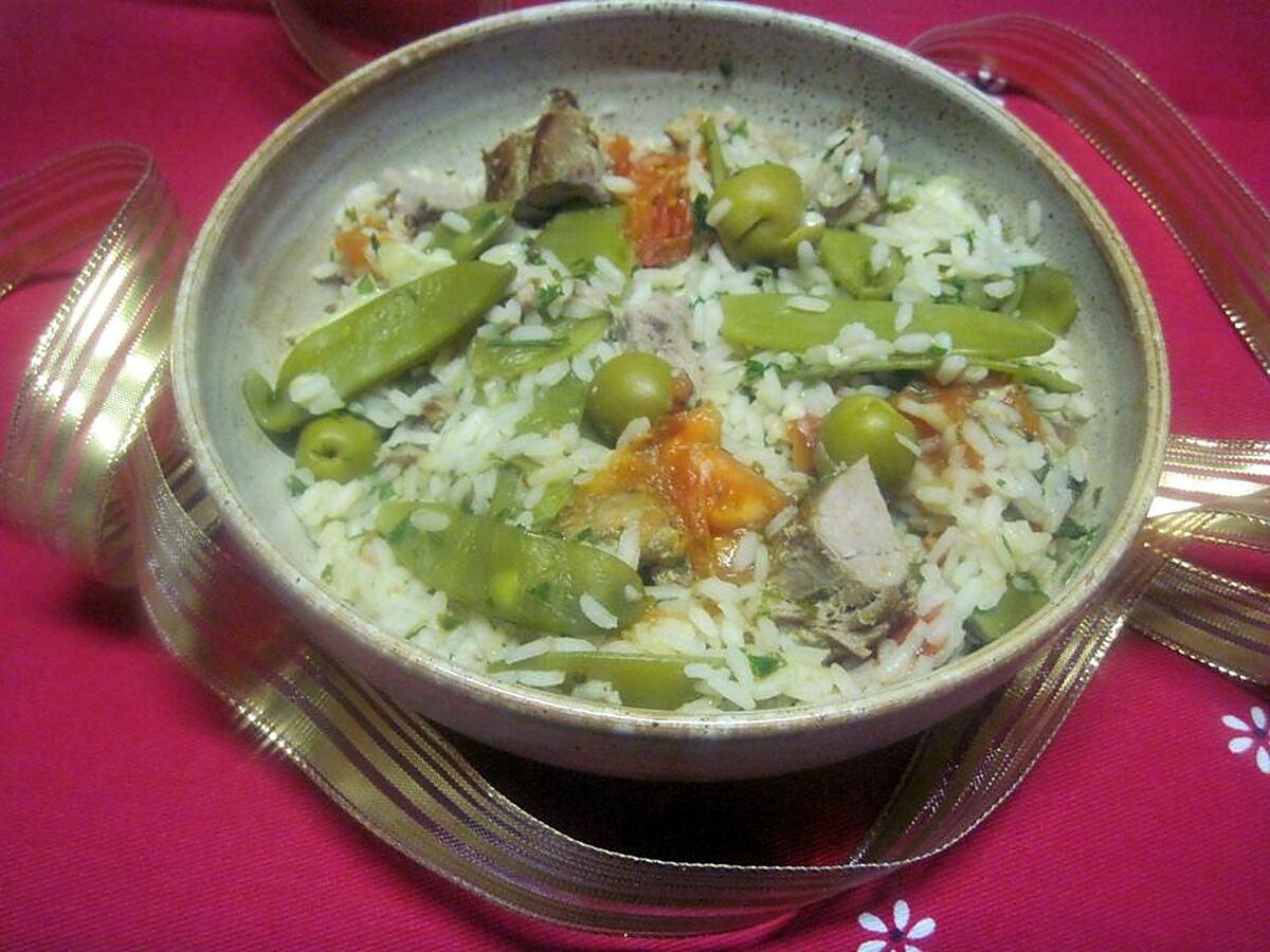 recette Riz aux pois mange tout et de porc.