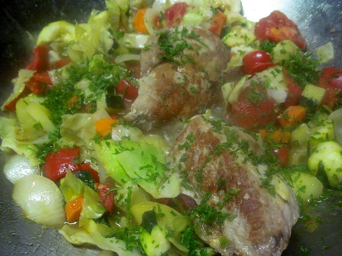 recette Pavés de porc aux légumes.