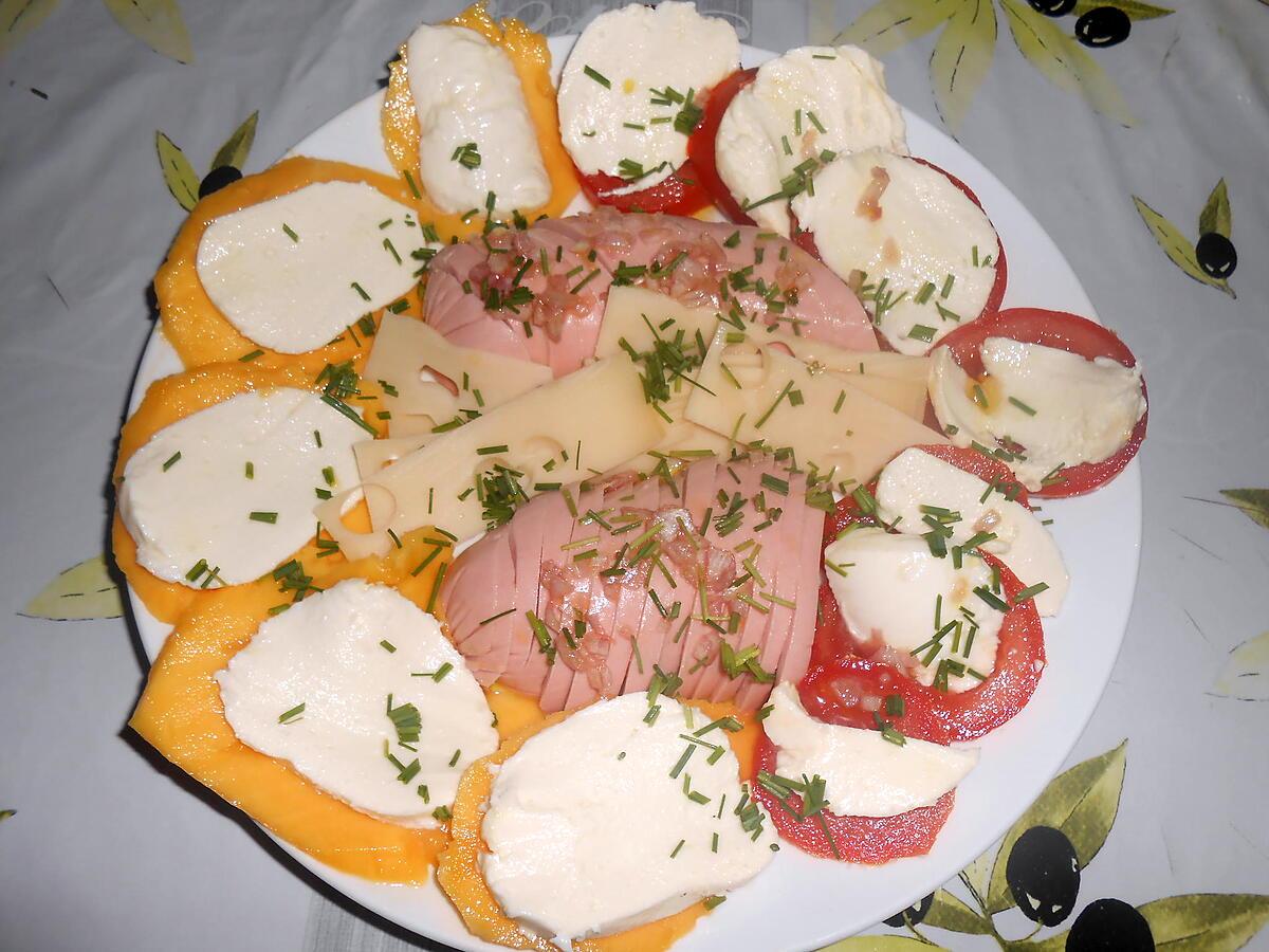 recette SALADE COMPOSEE CERVELAS MANGUE MOZZARELLA