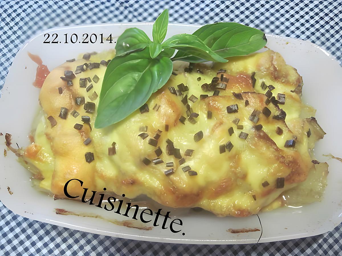 recette Saucisses fumées au blette. champignons. gratinés.