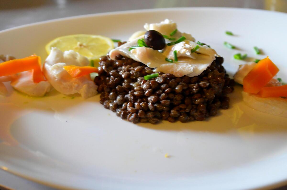 recette SALADE TIEDE DE LENTILLES ET EFFEUILLEE DE CABILLAUD