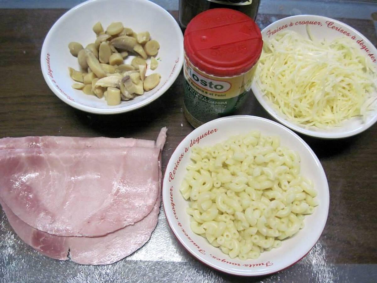 recette Jambon garni aux pâtes et gratiné.