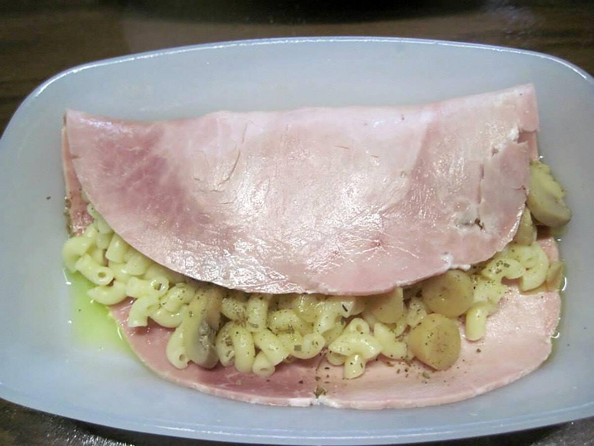 recette Jambon garni aux pâtes et gratiné.