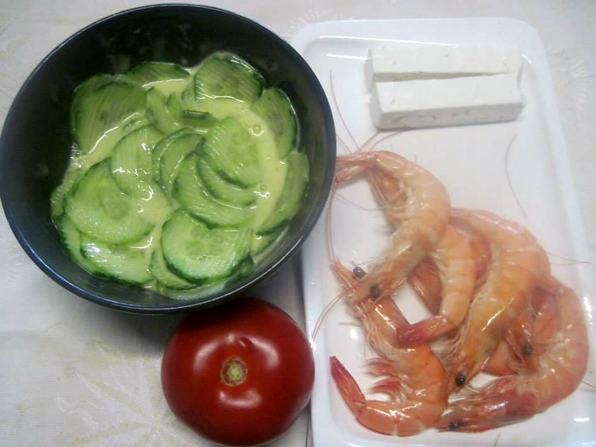 recette Plateau de crudités. crevettes. feta.