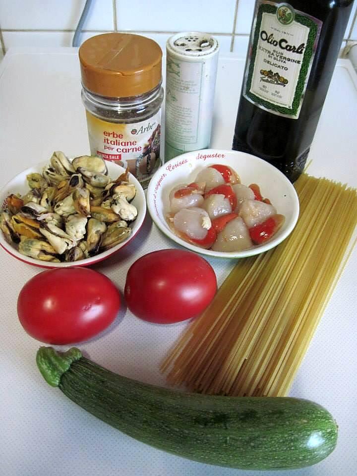 recette Spaghettis aux légumes. crustacés.