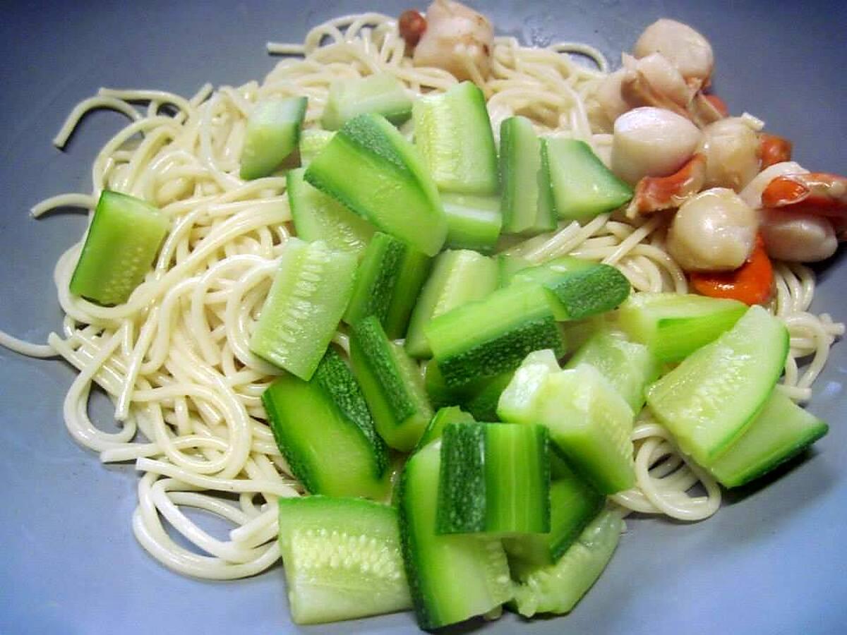 recette Spaghettis aux légumes. crustacés.