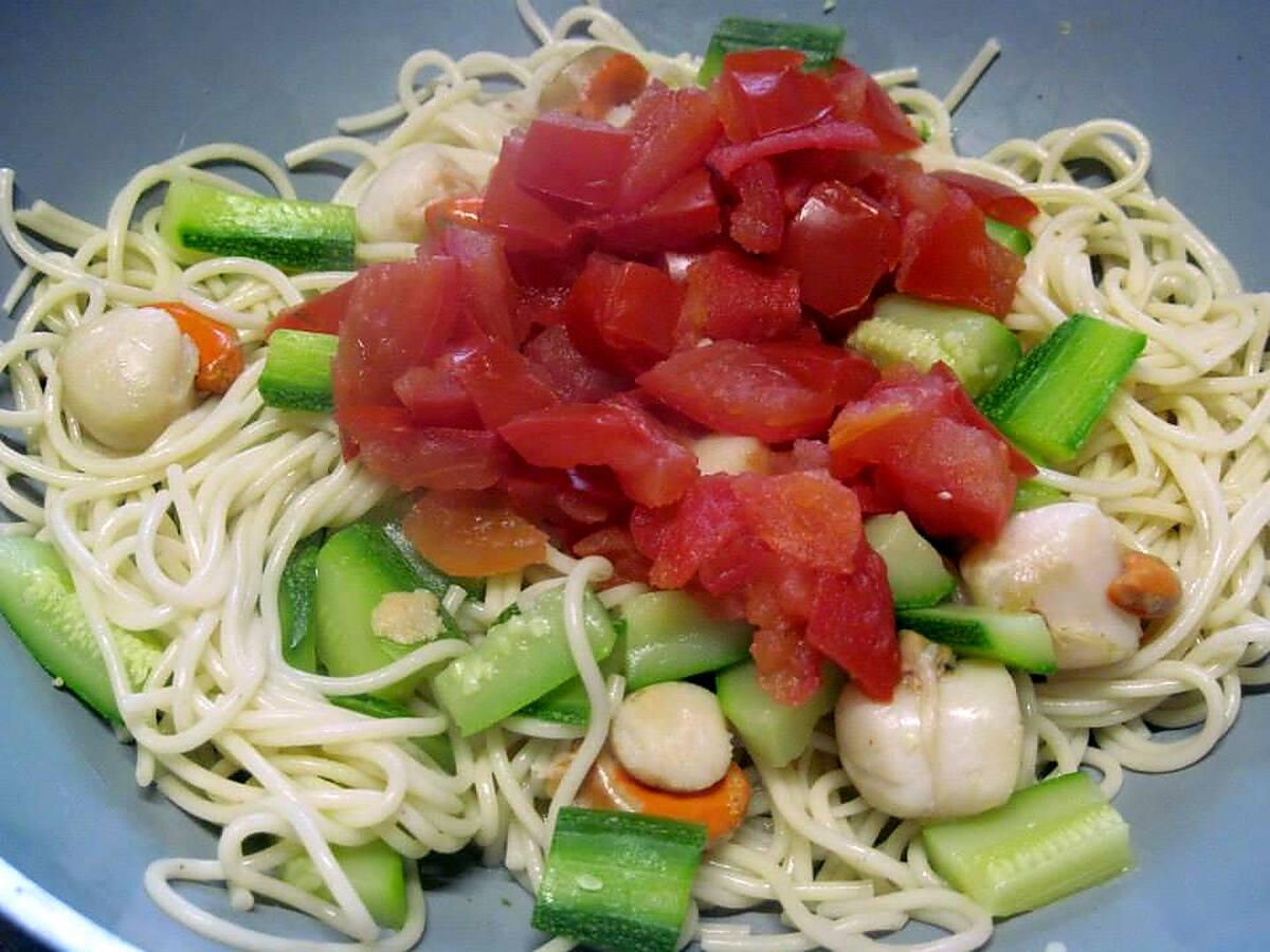 recette Spaghettis aux légumes. crustacés.