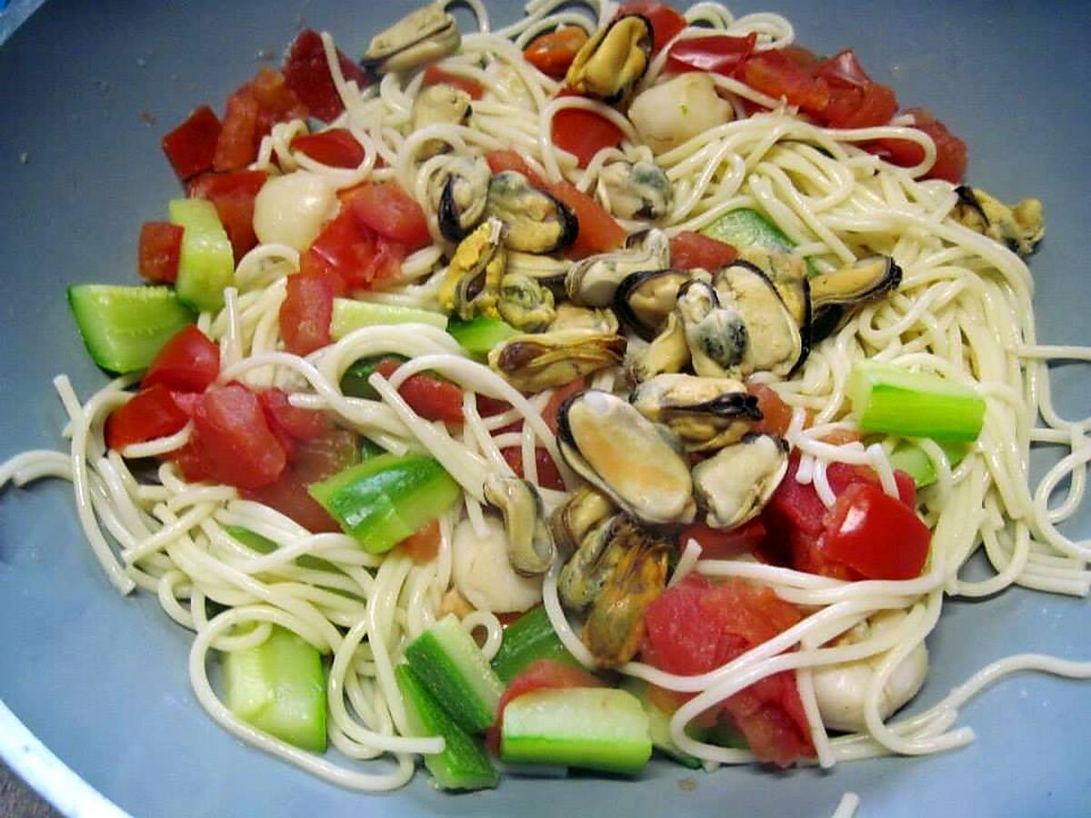 recette Spaghettis aux légumes. crustacés.