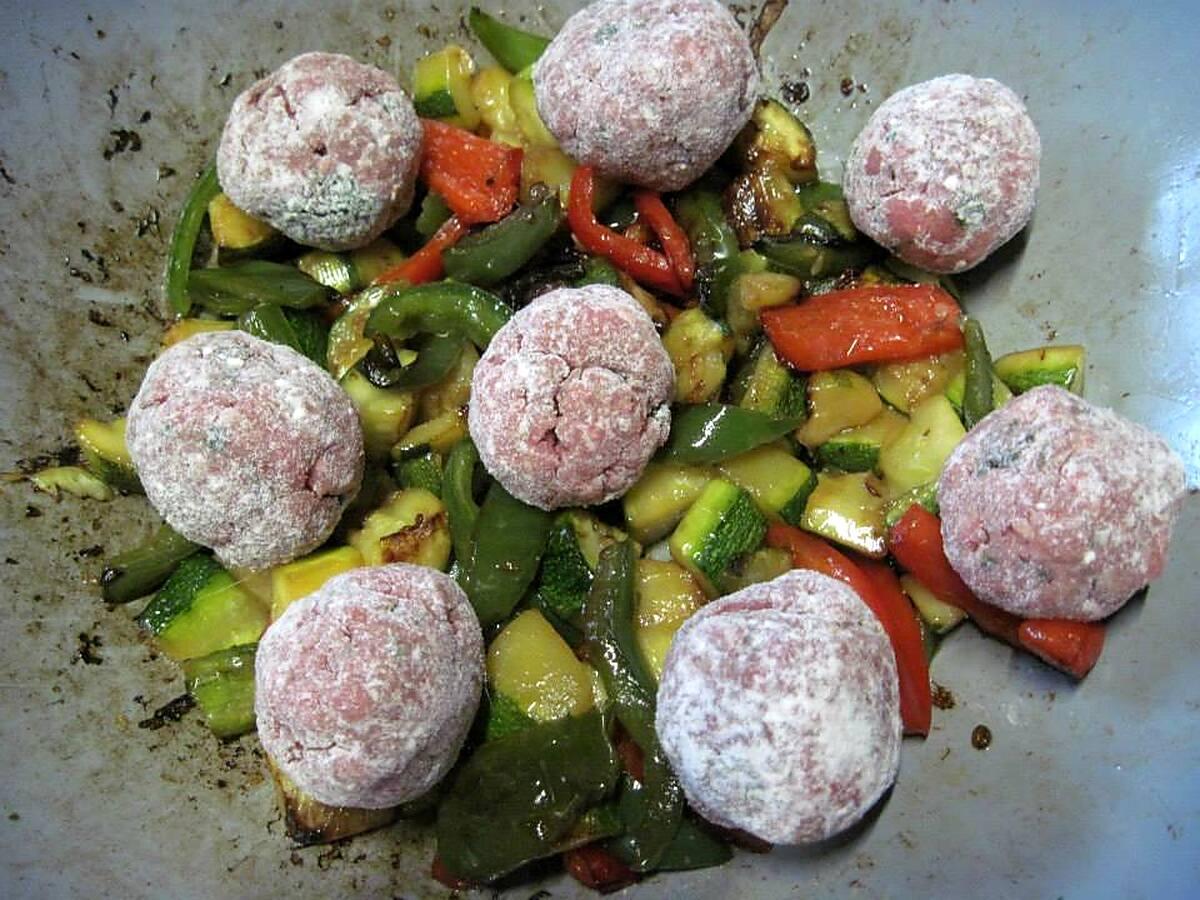 recette Boulettes de viande au trio de poivrons.