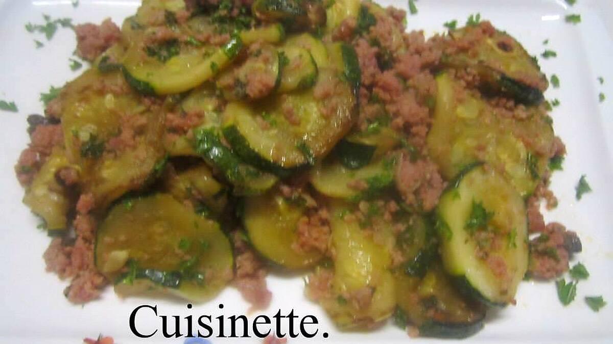 recette Sauté de rondelles de courgettes viandes hachée.